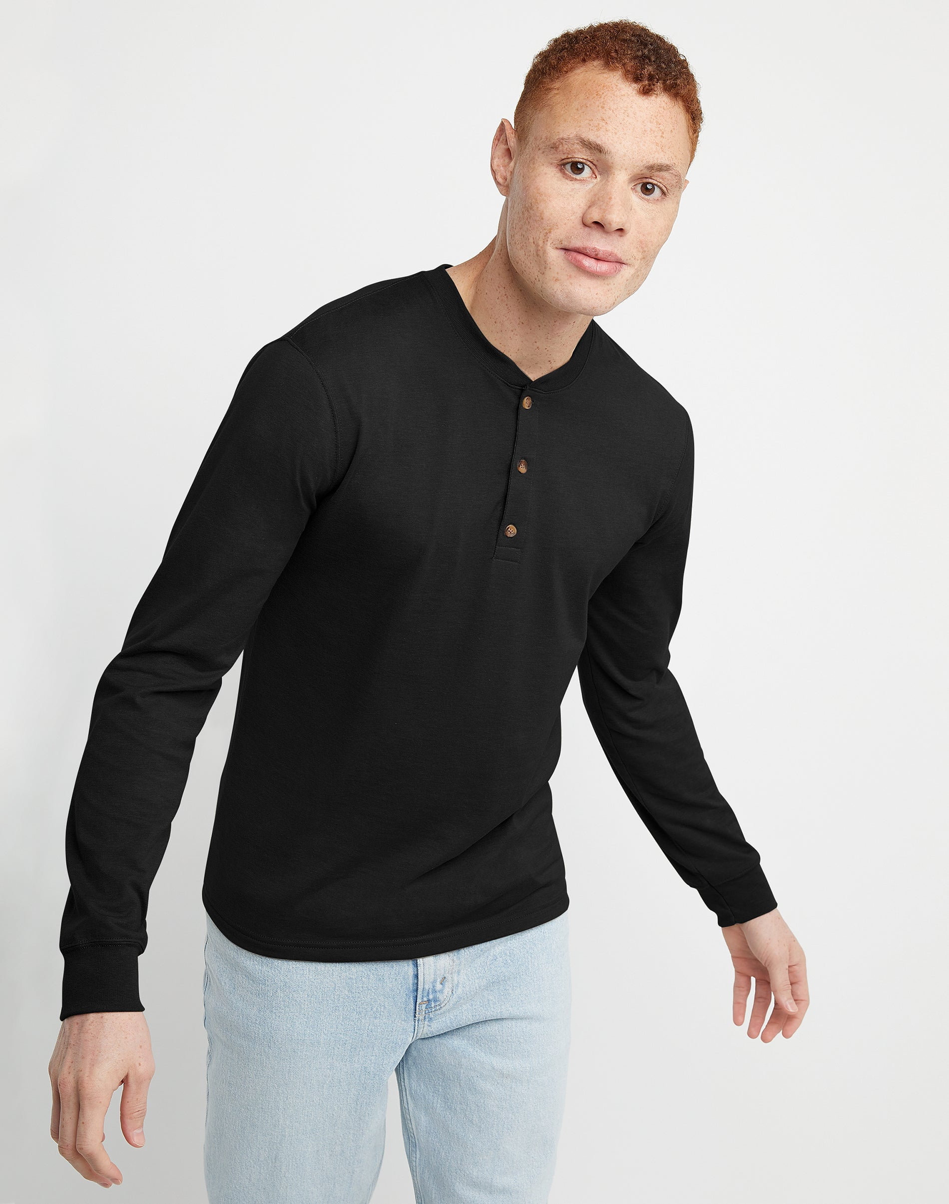 Hanes Originals Mens Ringspun Cotton Three Button Long Sleeve Henley Shirt, Sizes S-3XL