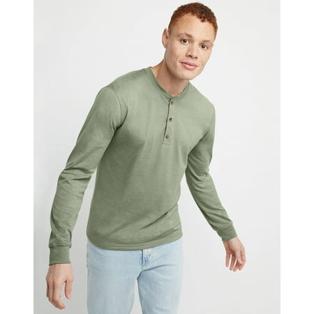 Hanes Originals Mens Ringspun Cotton Three Button Long Sleeve Henley Shirt, Sizes S-3XL