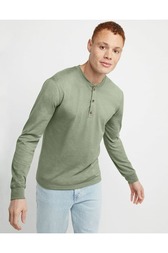 Originals Mens Ringspun Cotton Three Button Long Sleeve Henley Shirt, Sizes S-3XL