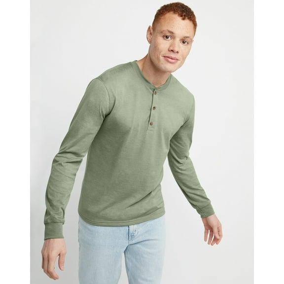Hanes Originals Mens Ringspun Cotton Three Button Long Sleeve Henley Shirt, Sizes S-3XL