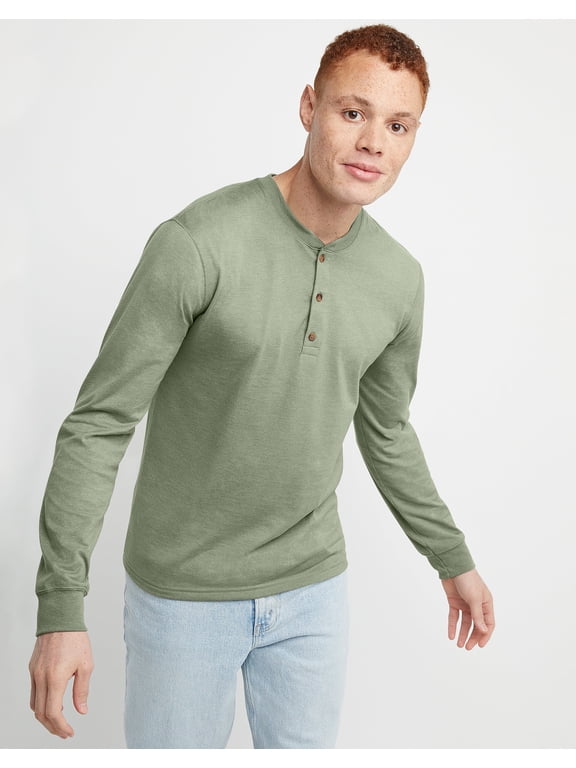 Originals Mens Ringspun Cotton Three Button Long Sleeve Henley Shirt, Sizes S-3XL