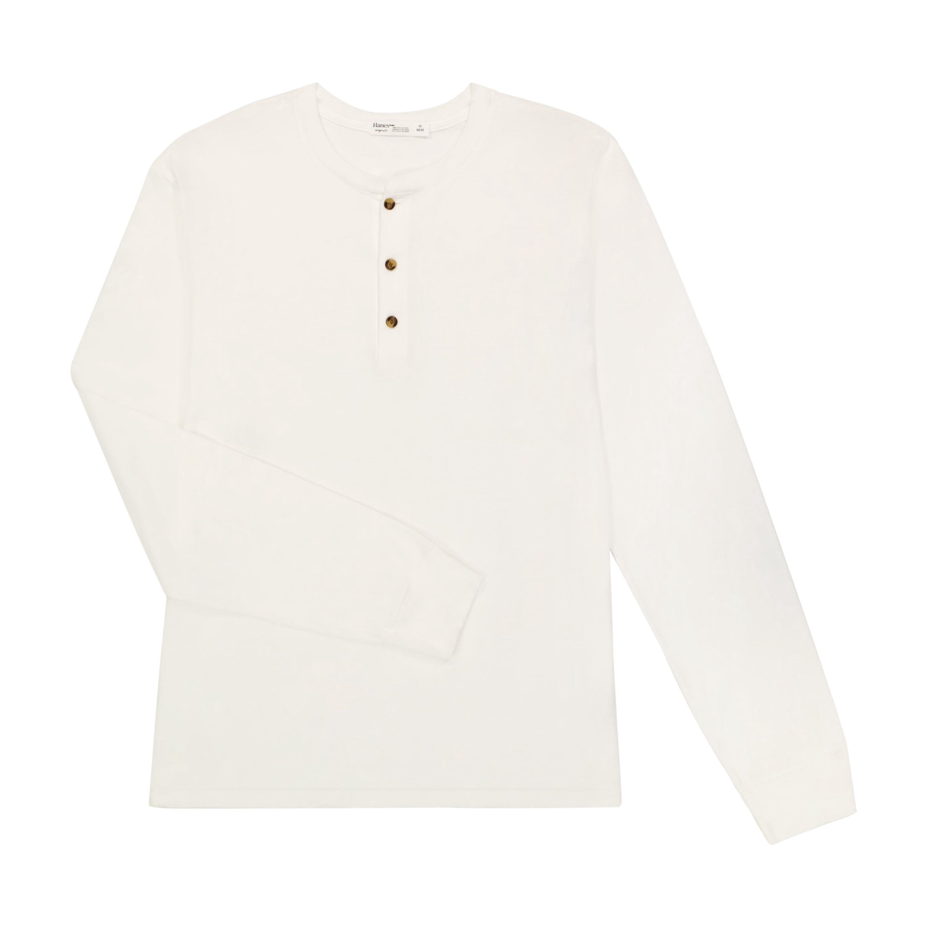 Hanes Originals Mens Ringspun Cotton Three Button Long Sleeve Henley Shirt, Sizes S-3XL