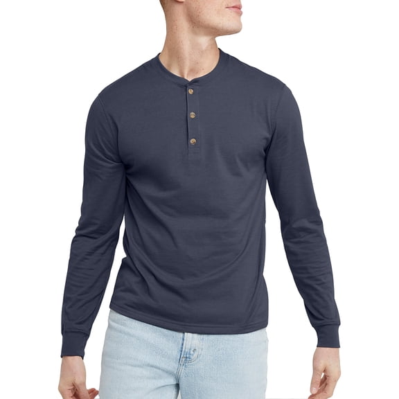 Hanes Long Sleeve Henley Shirt Mens Originals Ringspun Cotton Three Button S-3XL