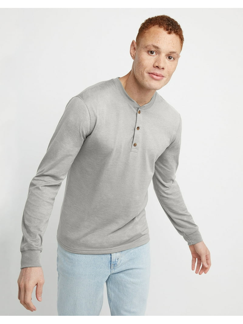 Hanes Originals Mens Ringspun Cotton Three Button Long Sleeve