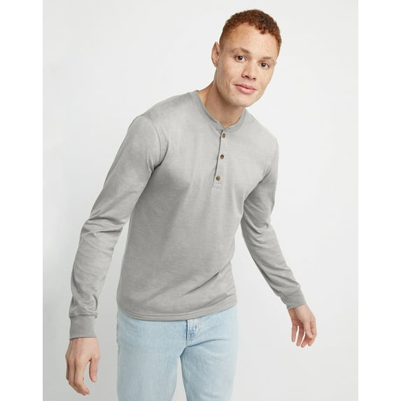 Hanes Originals Mens Ringspun Cotton Three Button Long Sleeve Henley Shirt, Sizes S-3XL