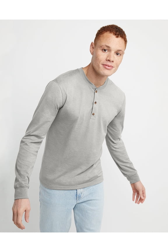 Originals Mens Ringspun Cotton Three Button Long Sleeve Henley Shirt, Sizes S-3XL