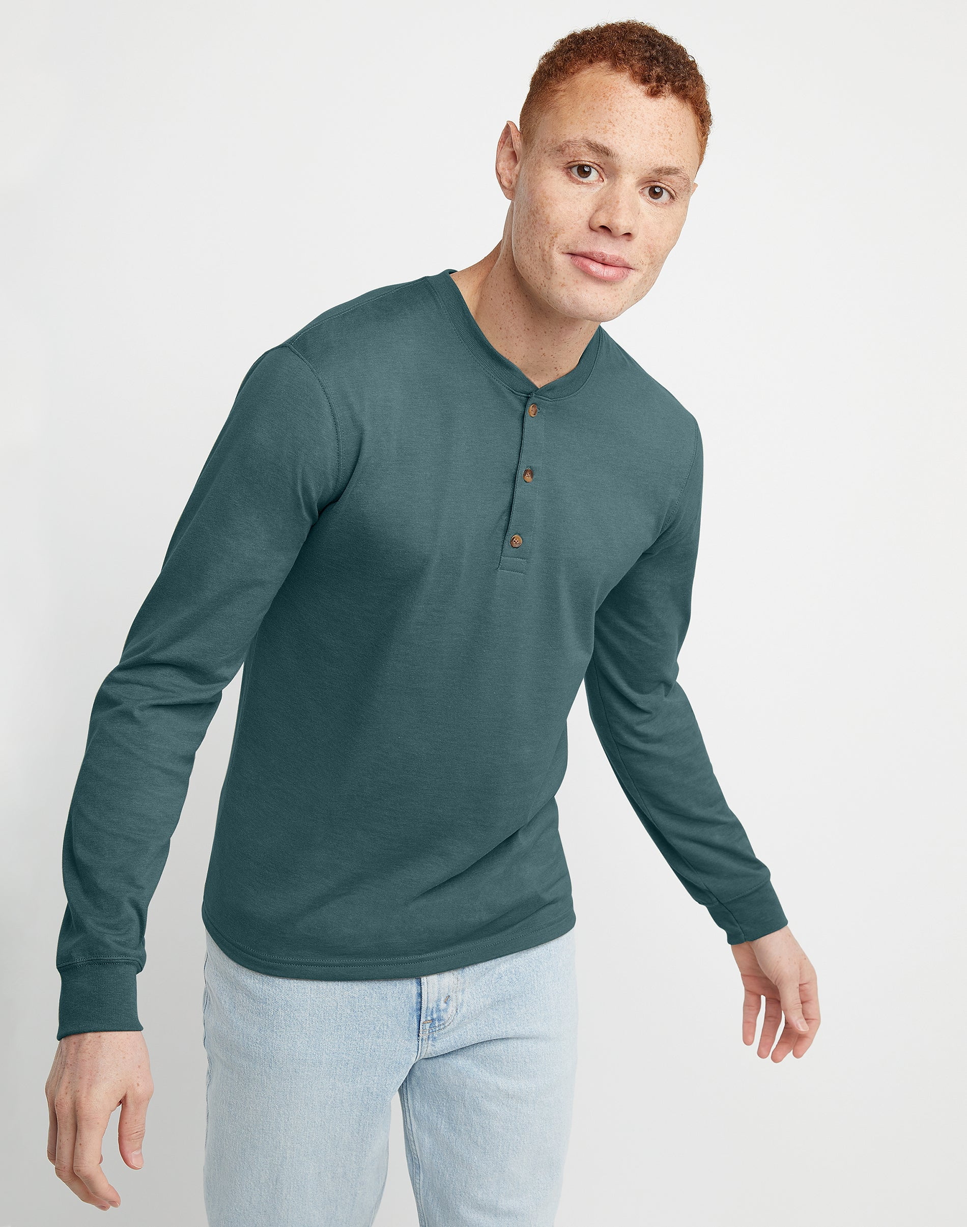 Hanes Long Sleeve Henley Shirt Mens Originals Ringspun Cotton Three ...