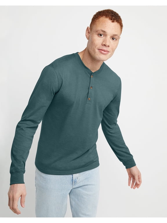 Long Sleeve Henley Shirt Mens Originals Ringspun Cotton Three Button S-3XL