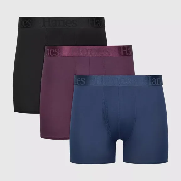Hanes Originals Premium Men's SuperSoft Trunks 3pk - Teal Blue/Purple/Black, M