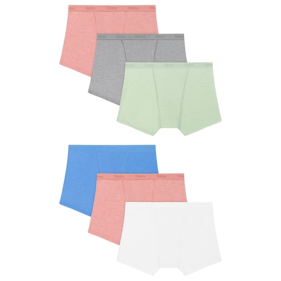 Hanes Originals SuperSoft Girls' Underwear Boxer Brief Pack, 6-Pack, Moisture Wicking Green/Blue/Pink/Grey/White 10