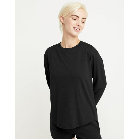 Hanes Originals Tri-Blend Women's Long Sleeve T-Shirt, Relaxed Fit Black 2XL