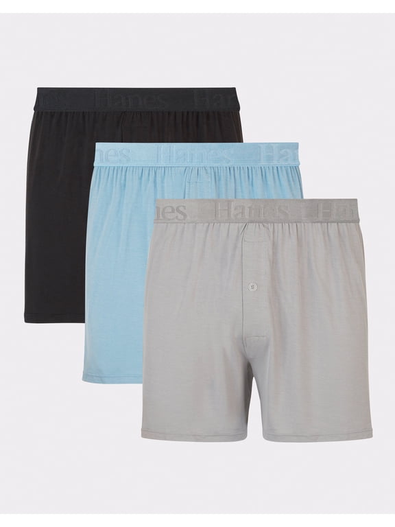 Originals Ultimate Men's SuperSoft Knit Boxer Underwear, Aqua/Grey/Black, 3-Pack Assorted L