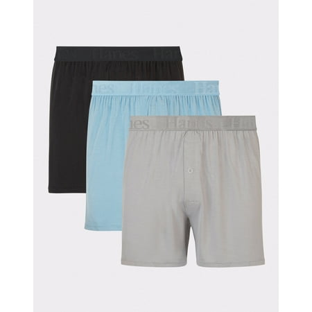 Hanes Originals Ultimate Men's SuperSoft Knit Boxer Underwear, Aqua/Grey/Black, 3-Pack Assorted M