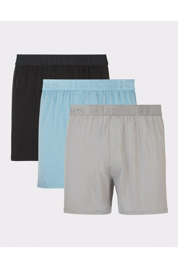Originals Ultimate Men's SuperSoft Knit Boxer Underwear, Aqua/Grey/Black, 3-Pack Assorted M
