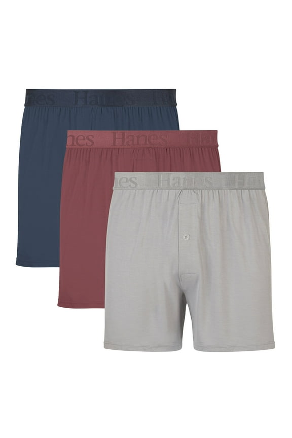 Originals Ultimate Men's SuperSoft Knit Boxer Underwear, Blue/Grey/Red, 3-Pack Assorted M