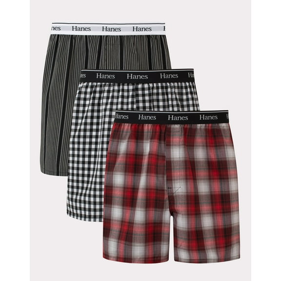Hanes Originals Ultimate Men's Woven Boxer Underwear, Assorted Prints, 3-Pack S