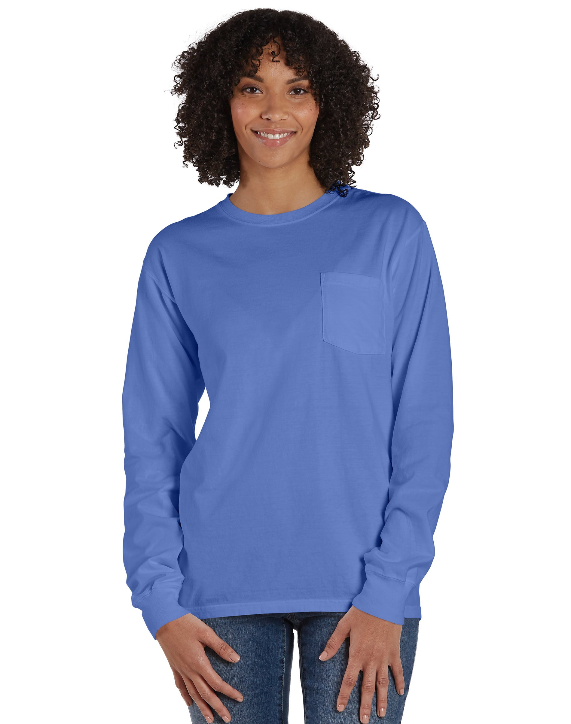 Hanes Originals Unisex Garment Dyed Long Sleeve Pocket T-Shirt Deep ...