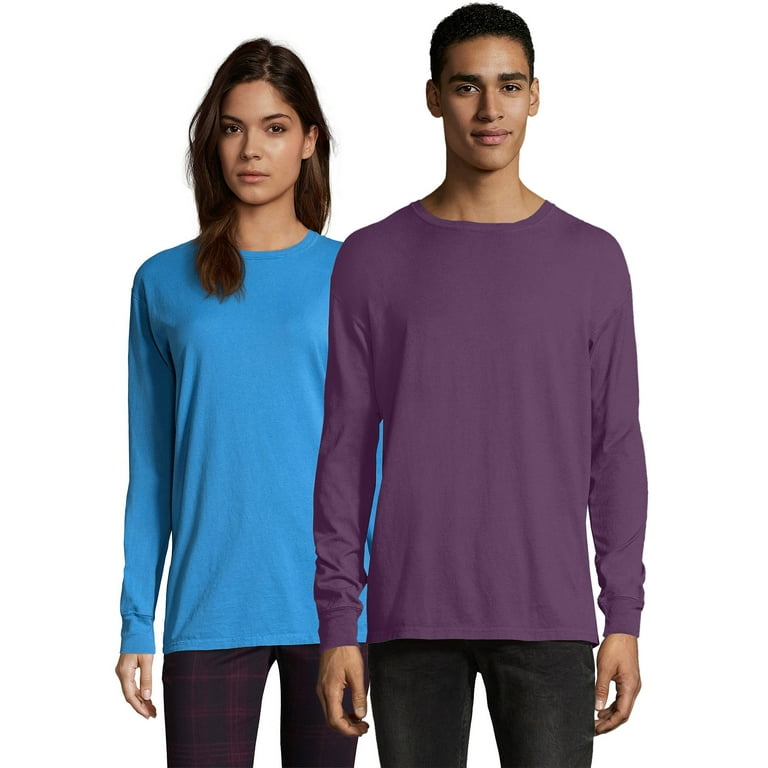 Hanes Originals Unisex Garment Dyed Long Sleeve T-Shirt, Cotton Purple Plum  Raisin L 