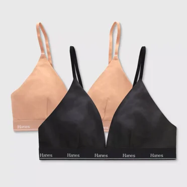 Hanes Originals Women's 2pk Stretch Cotton Triangle Bralette MHT102, Black/Camel