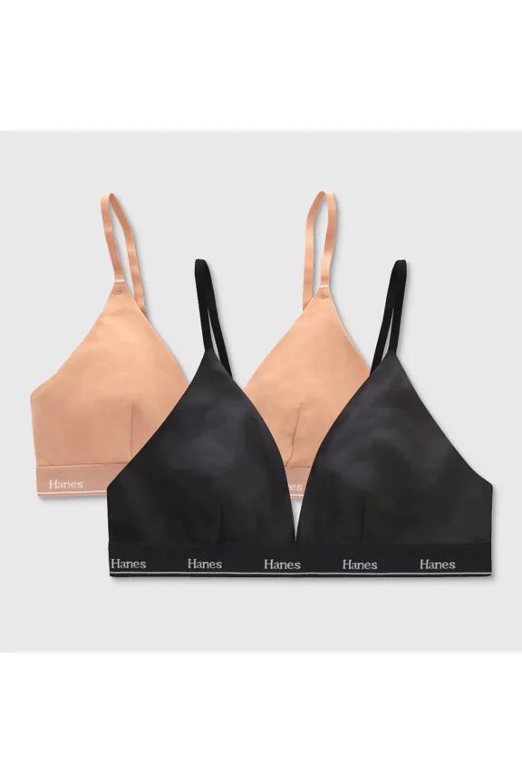 Originals Women's 2pk Stretch Cotton Triangle Bralette MHT102, Black/Camel