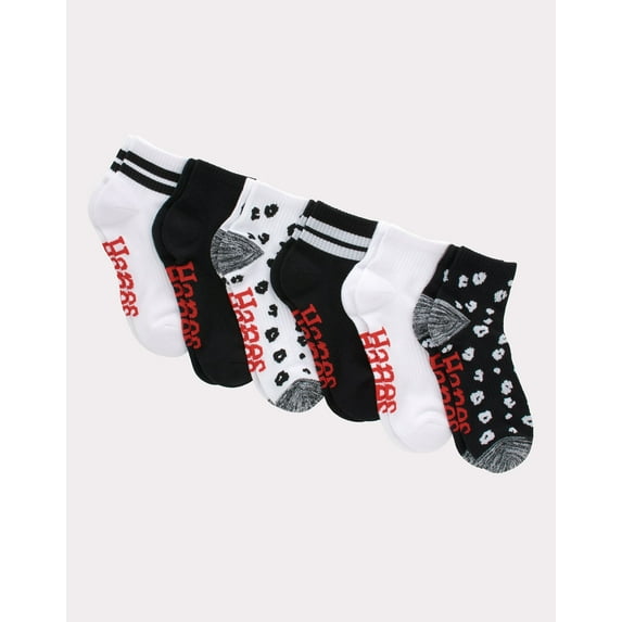 Hanes Originals Women's Ankle Socks, Moisture Wicking, 6-Pairs Black/White Animal Print 5-9