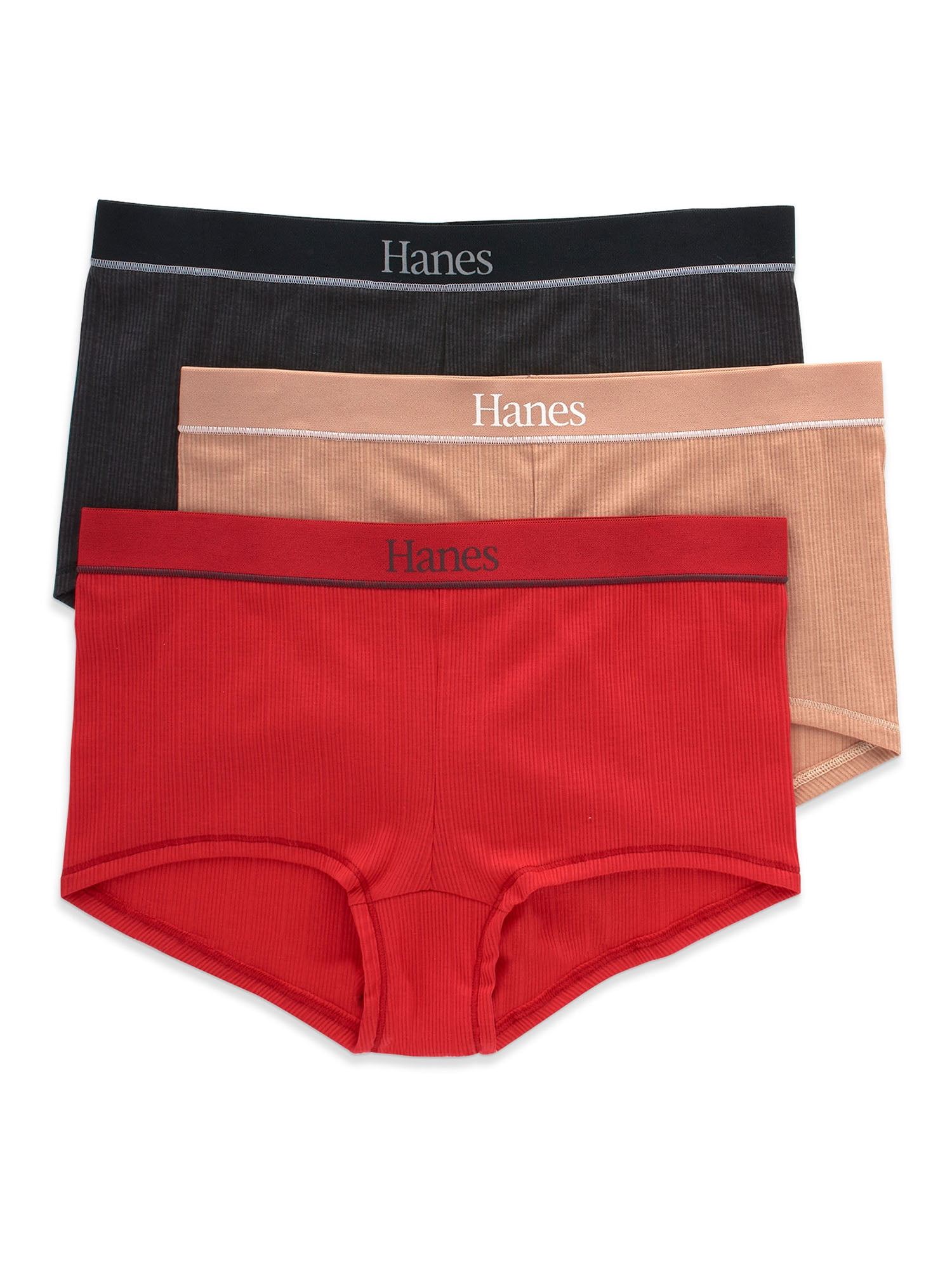 Hanes Originals Women's Boyshorts Underwear, Soft & Stretchy Ribbed Blend, 3 -Pack 