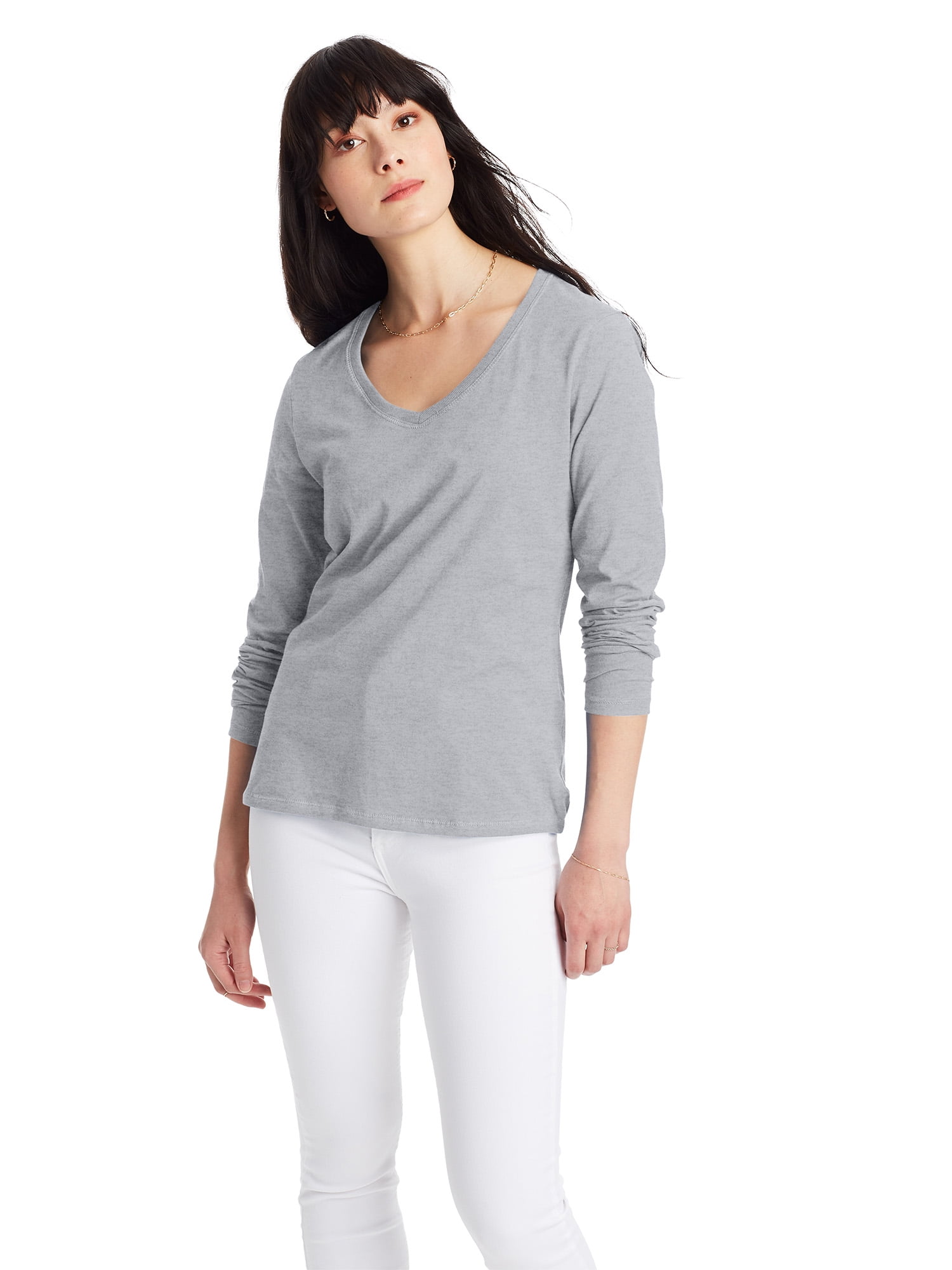 Hanes Originals Women's Cotton Long Sleeve V-Neck Tee - Walmart.com