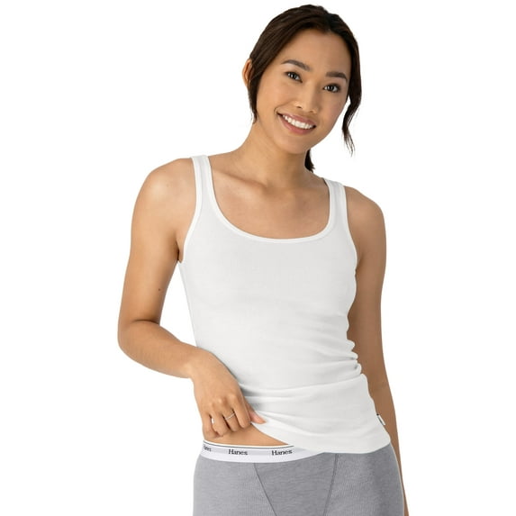 Hanes Originals Women's Cotton Ribbed Tanks, 3-Pack White L