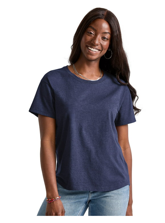 Hanes Originals Women's Cotton T-Shirt, Relaxed Fit Athletic Navy Heather 2XL
