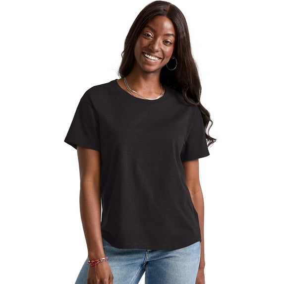 Hanes Originals Women's Cotton T-Shirt, Relaxed Fit Black XS