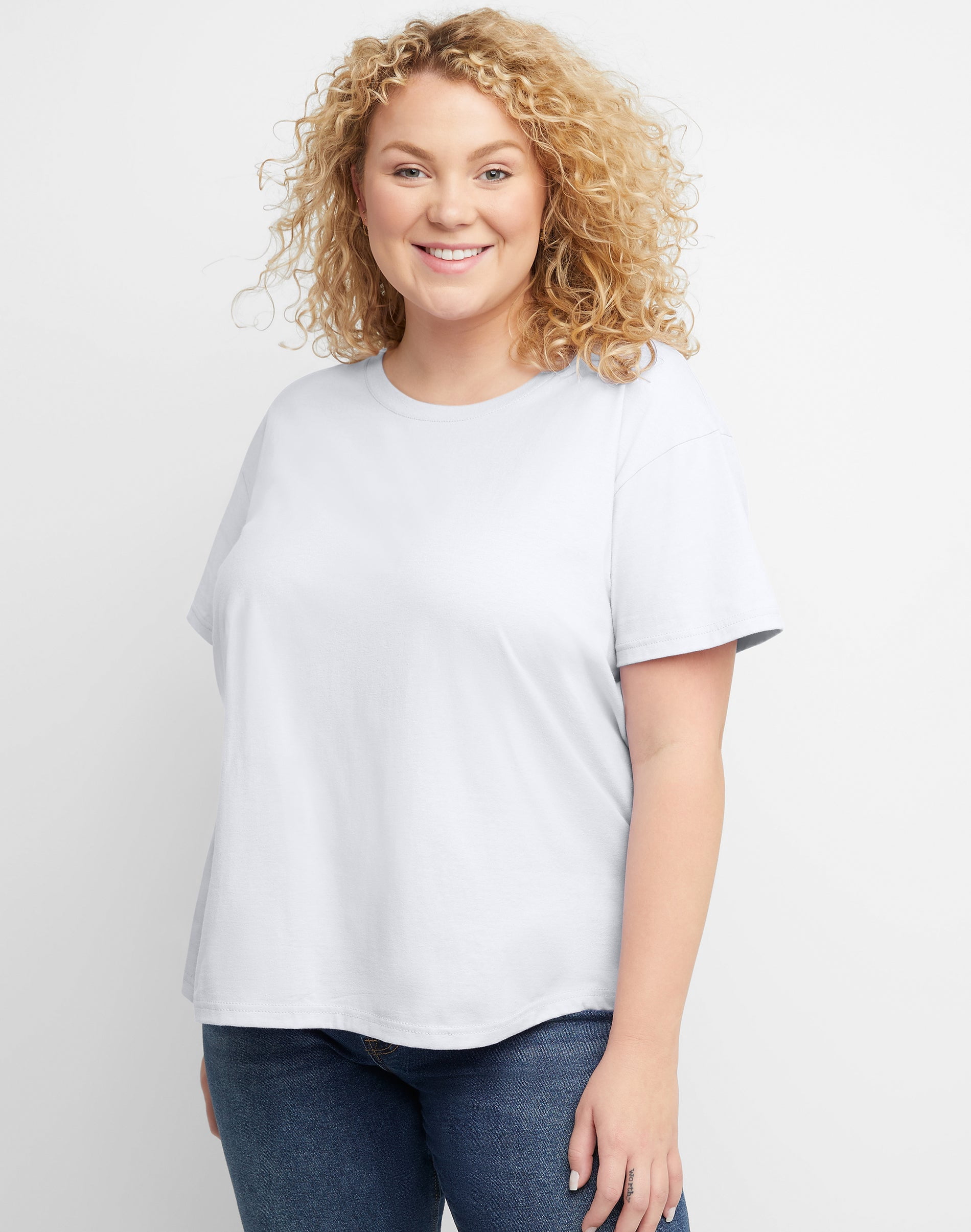 Hanes T-Shirt Short Sleeve Plus Sizes Originals Women Crewneck Tee 100% ...