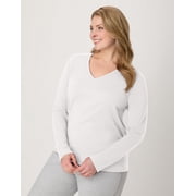 Hanes Women's Long Sleeve Cotton V-Neck T-Shirt White L