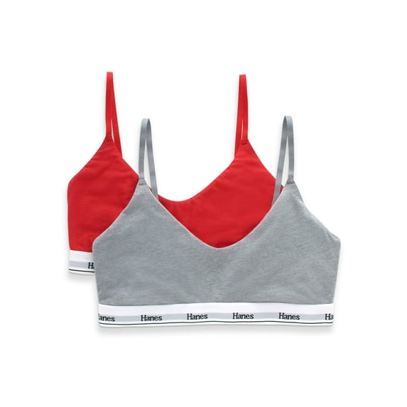 Hanes Originals Women's Cropped Bralette, Breathable Stretch Cotton, 2-Pack, Style MHO103