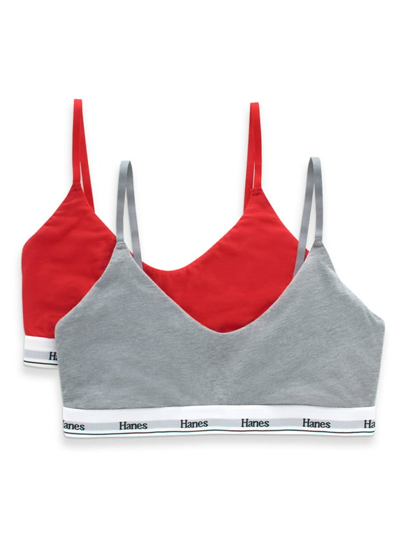 Hanes Originals Women's Cropped Bralette, Breathable Stretch Cotton, 2-Pack, Style MHO103
