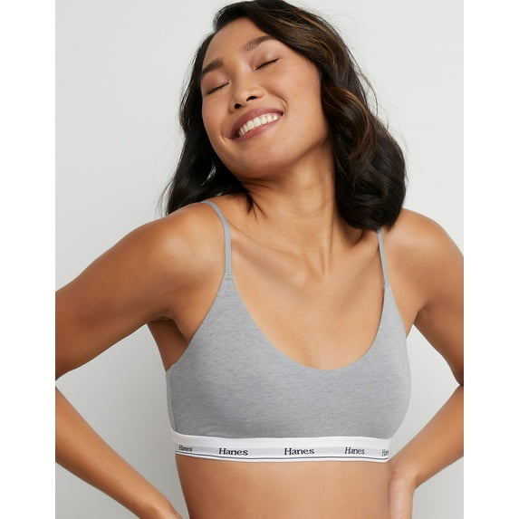 Hanes Originals Women's Cropped Bralette, Moisture-Wicking Stretch Cotton Concrete Heather M
