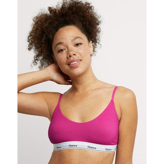 Hanes Originals Women's Cropped Bralette, Moisture-Wicking Stretch Cotton Honeymoon Pink M
