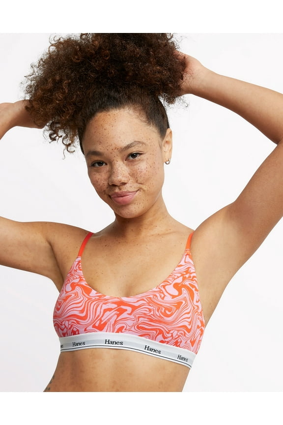 Originals Women's Cropped Bralette, Moisture-Wicking Stretch Cotton Orange Swirl S