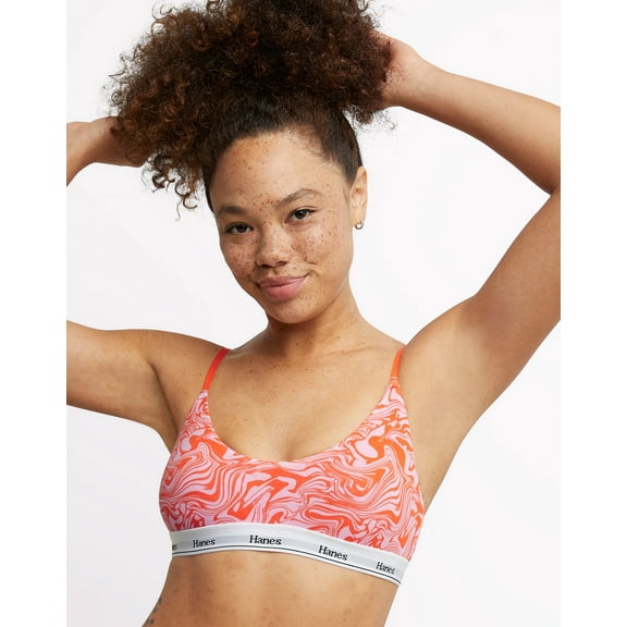 Hanes Originals Women's Cropped Bralette, Moisture-Wicking Stretch Cotton Orange Swirl S