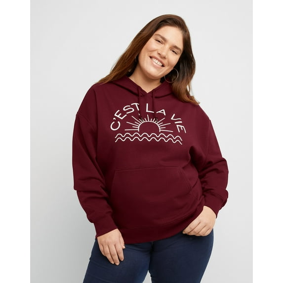 Hanes Originals Women's Fleece Hoodie, C’est La Vie (Plus Size) Mulled Berry 3X