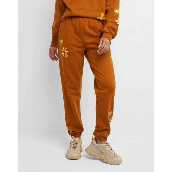 Hanes Originals Women's Fleece Joggers, Placed Flowers, 30" Allgood Gold XS