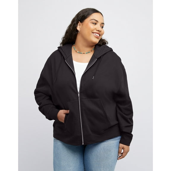 Hanes Originals Women's Fleece Zip-Up Hoodie (Plus Size) Black 4X