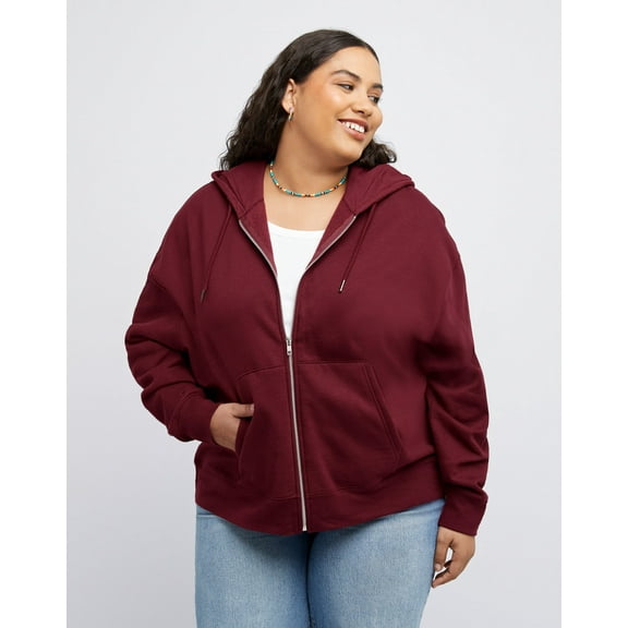 Hanes Originals Women's Fleece Zip-Up Hoodie (Plus Size) Mulled Berry 4X