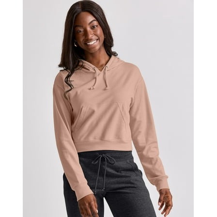 Hanes Originals Women's French Terry Cropped Hoodie Iced Mocha M