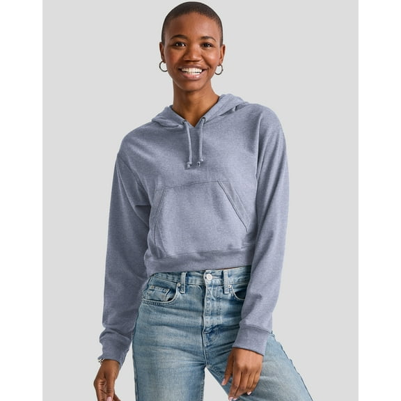 Hanes Originals Women's French Terry Cropped Hoodie Navy Heather L