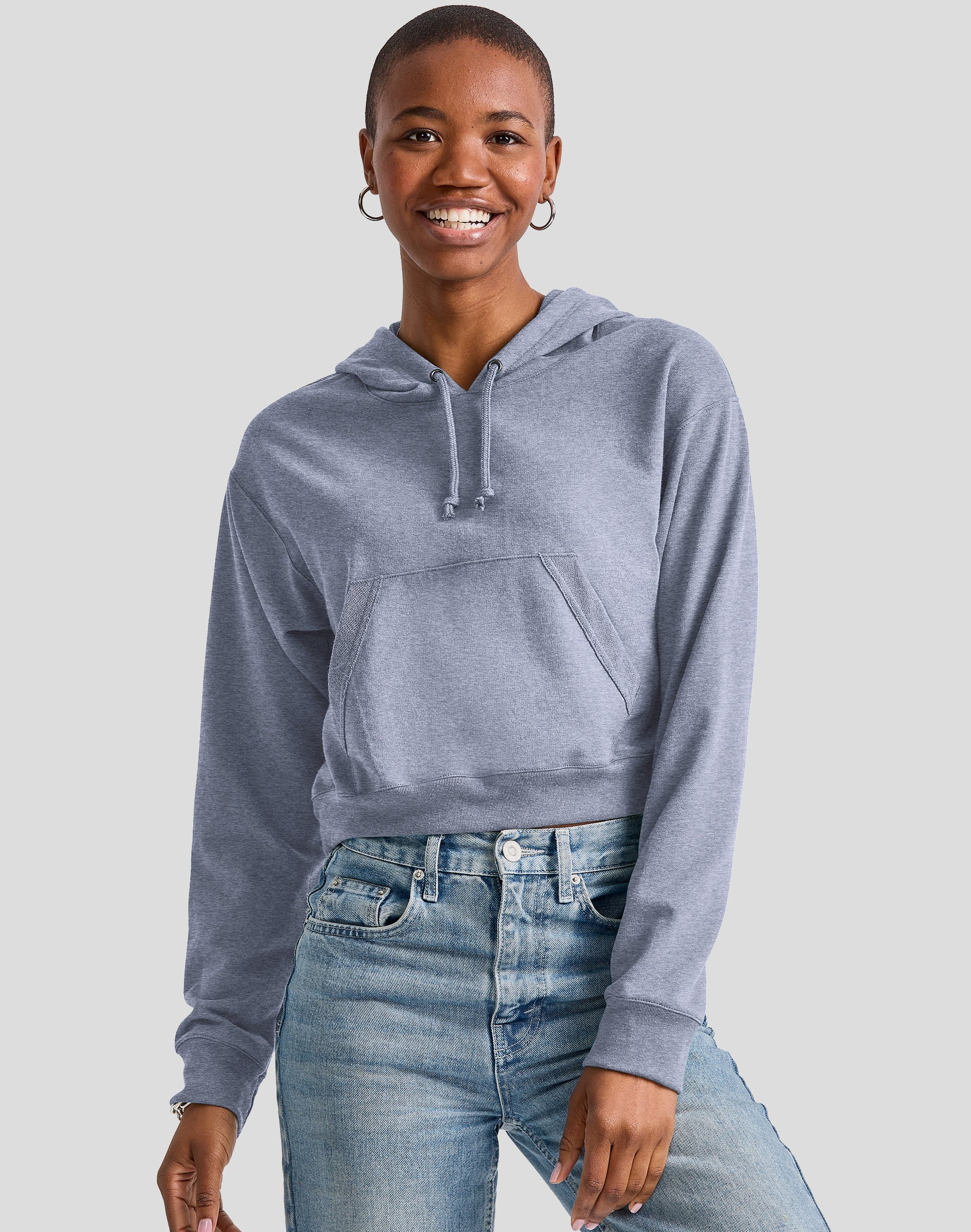 Hanes Originals Women s French Terry Cropped Hoodie Navy Heather