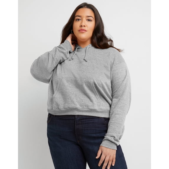 Hanes Originals Women’s French Terry Cropped Hoodie (Plus Size) Concrete Pe Heather 3X