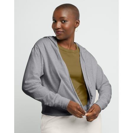 Hanes Originals Women's French Terry Hoodie, Full Zip Concrete Heather S