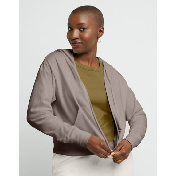 Hanes Originals Women's French Terry Hoodie, Full Zip Iced Mocha XL