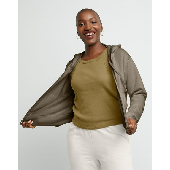 Hanes Originals Women's French Terry Hoodie, Full Zip Oregano Heather 2XL