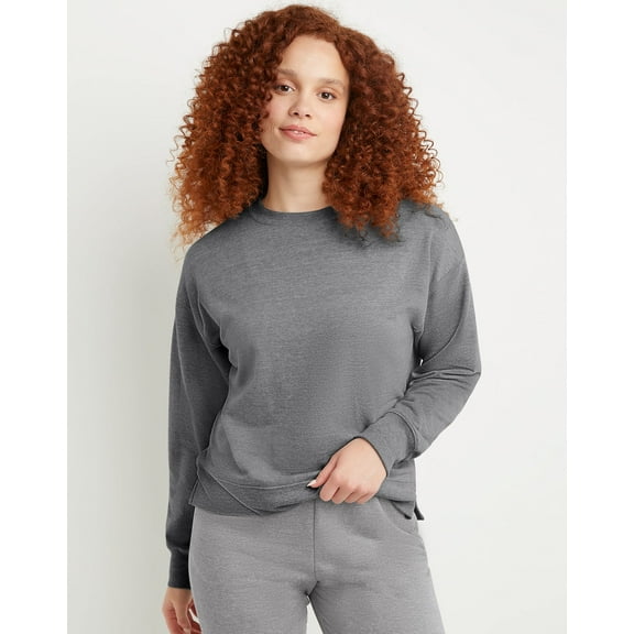 Hanes Originals Women's French Terry Sweatshirt Black Heather L